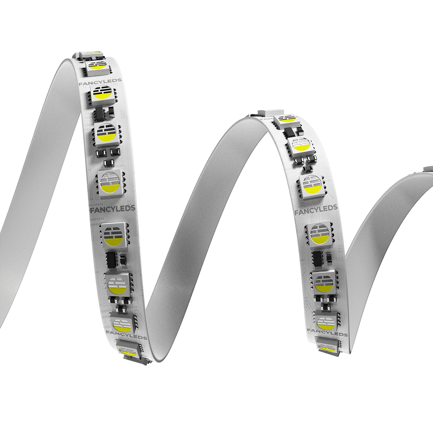 White-PCB spiral of RGBW LED strip, 96 LEDs per meter, part of the Pro Bundle
