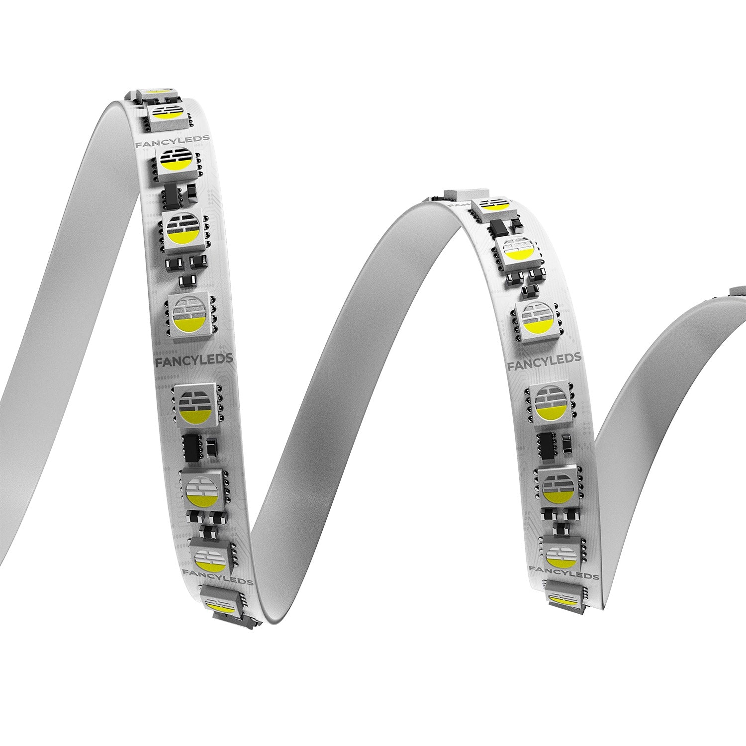 Coiled spiral of the Synced Fancyleds 96 LEDs per meter RGBW strip with white PCB