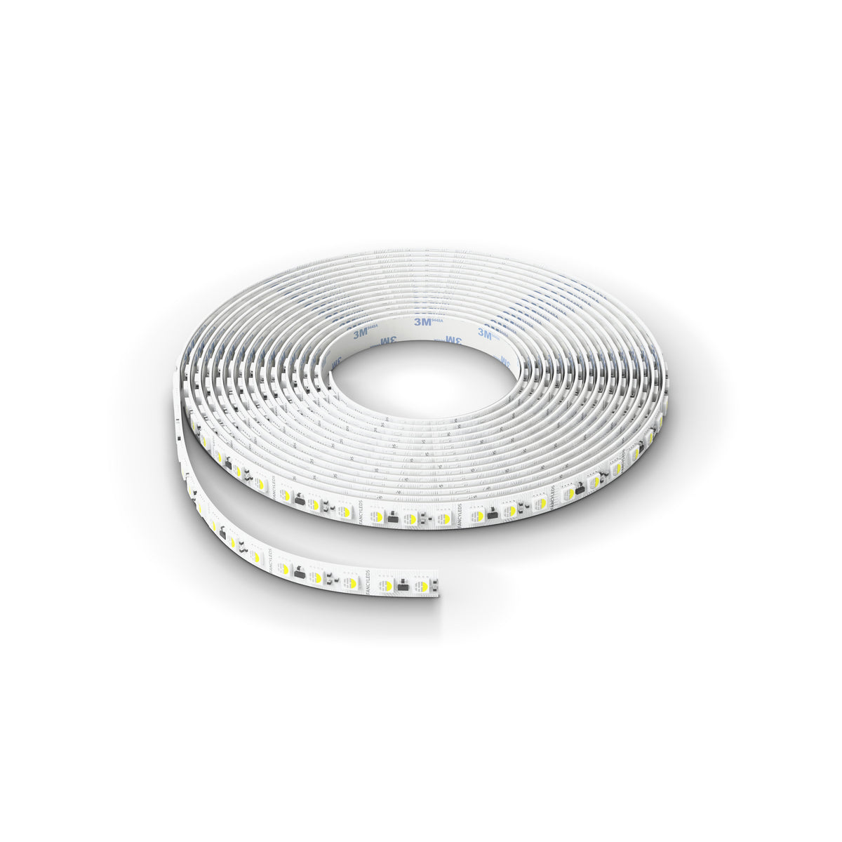 Coiled Synced Fancyleds 96 LEDs per meter RGBW LED strip with white PCB